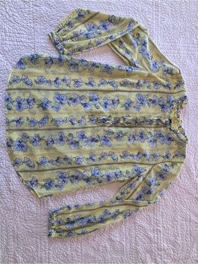 Talbots Yellow Blouse with Blue Floral Print